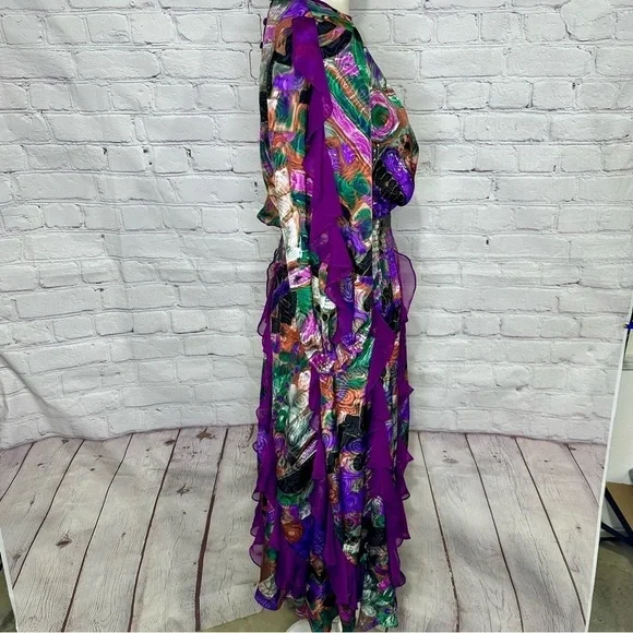 Susan Freis vintage multicolor ruffle tier abstract dress - Picture 7 of 15